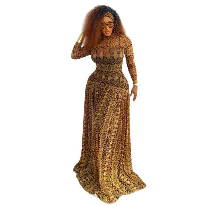 Damen Maxi-Kleid mit floralem Muster und elegantem Chiffon Skovae