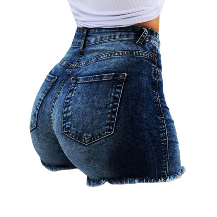 Dame High-Waist Jeans-Shorts med frynset kant Stilla