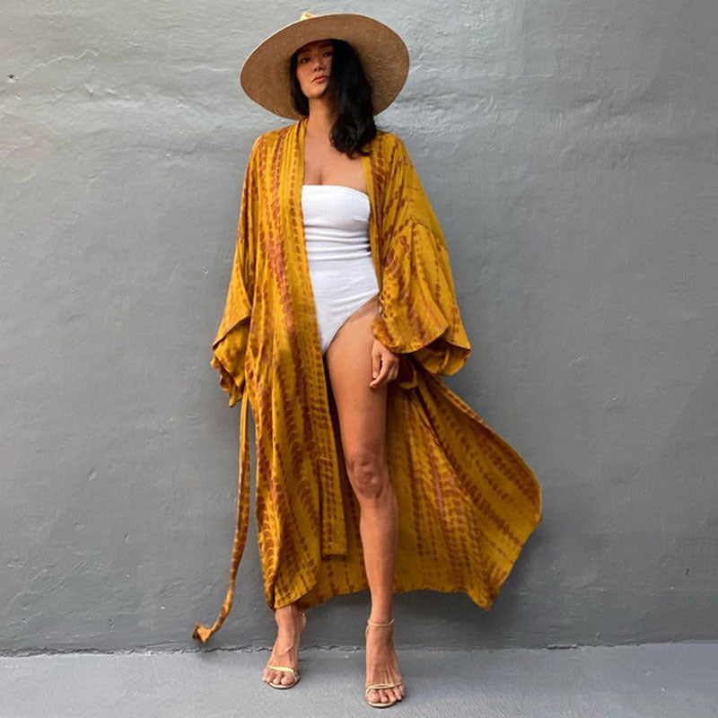 Dame elegant kaftan med legende batikmønster Stilla