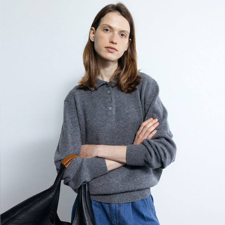 Dame sweater med knaplukning og afslappet snit Stilla