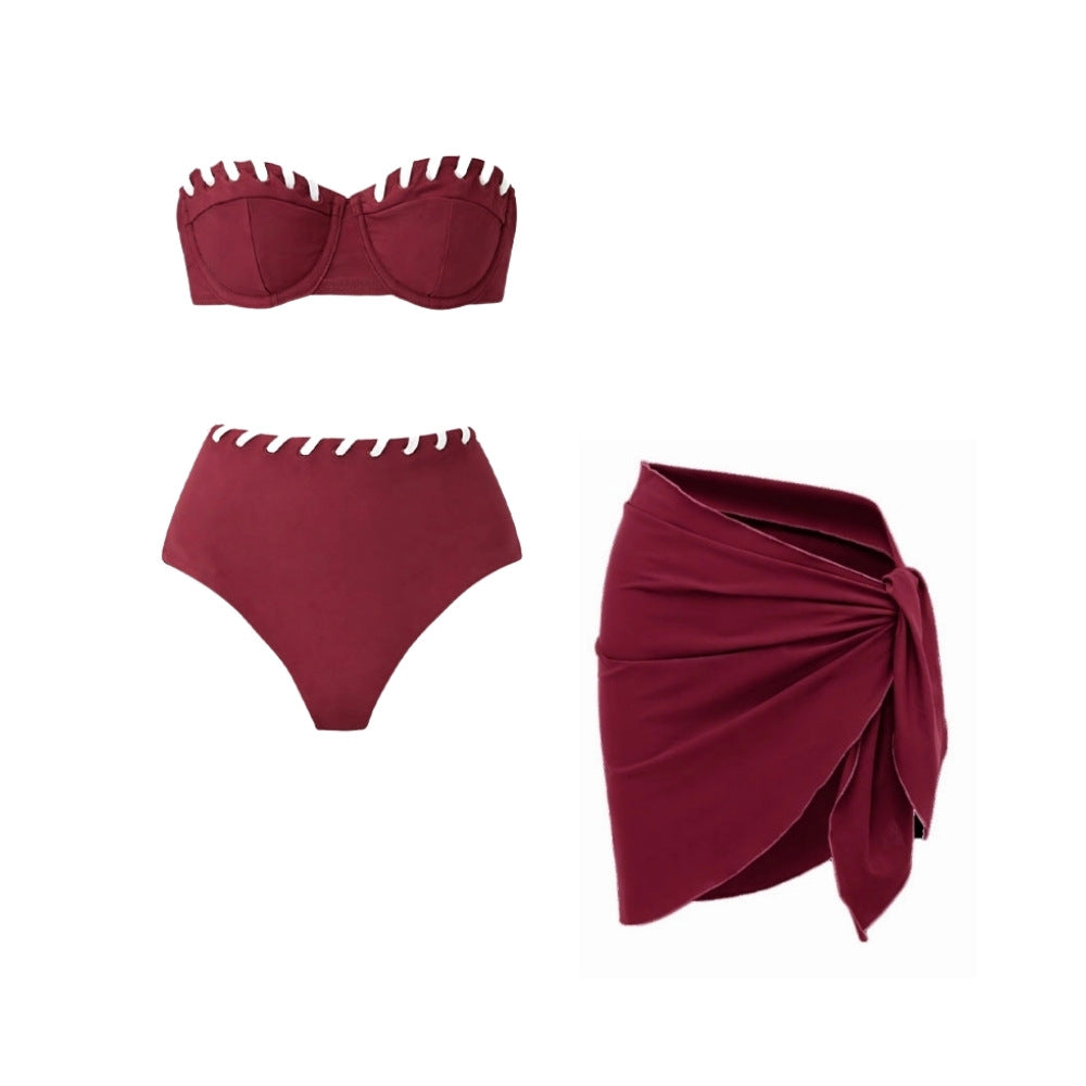 Dame bikini-sæt med moderigtig high-waist trusser og overalls fra Skovae
