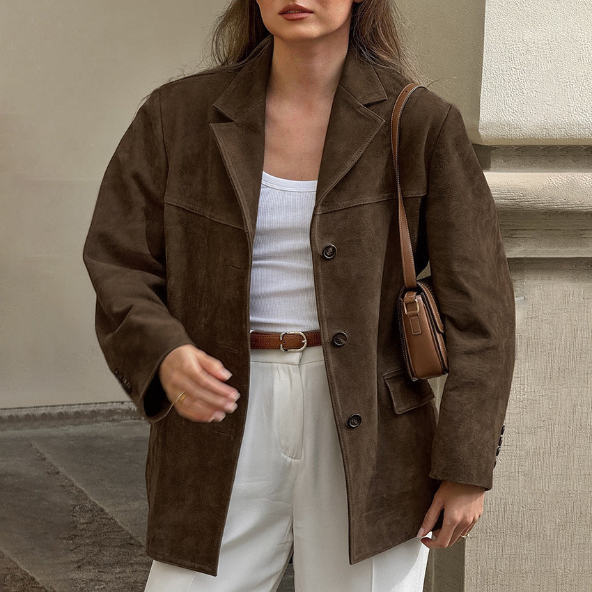 Dame Oversized Blazerjakke i Kunstlæder med elegante detaljer Stilla