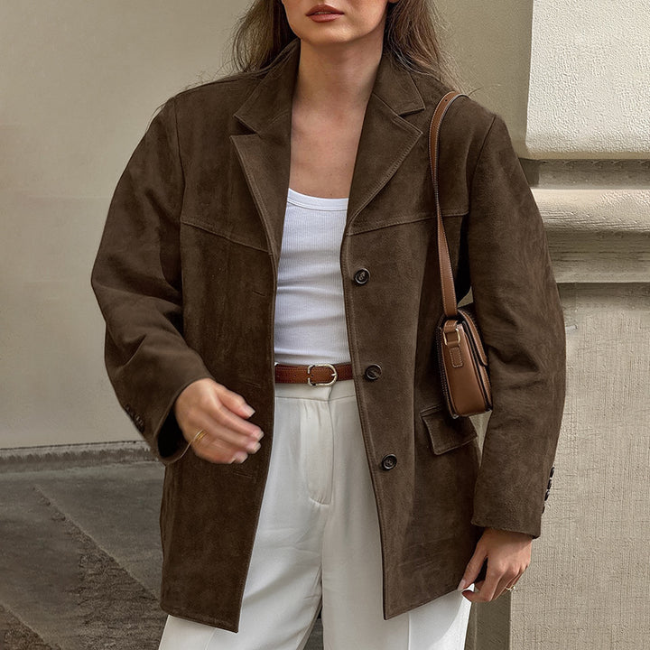 Dame Oversized Blazerjakke i Kunstlæder med elegante detaljer Stilla