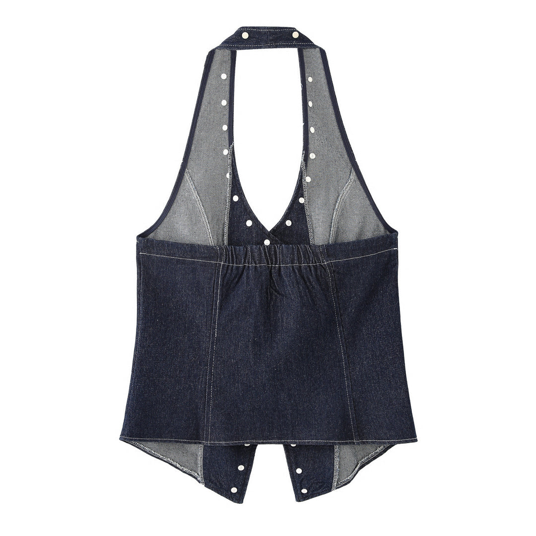 Femme Denim Utility-Vest med dekorative trykknapper Stilla