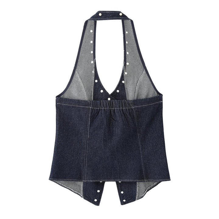 Femme Denim Utility-Vest med dekorative trykknapper Stilla