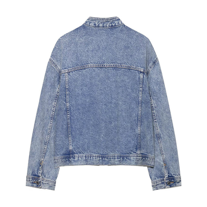Kvinders designermelerede denimjakke med asymmetrisk snit og praktiske lommer Stilla