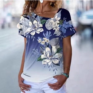 Damebluse med floraltryk og korte ærmer Stilla