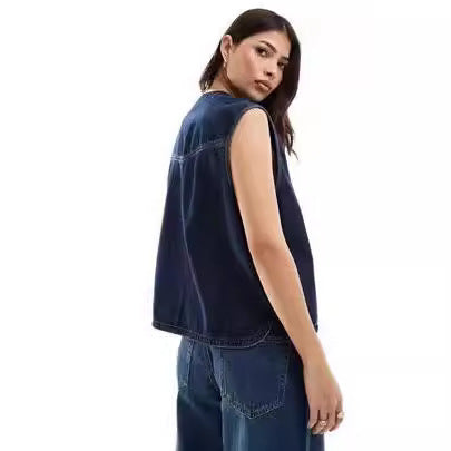 Dame Denim Bustier-vest med snørelse Skovae