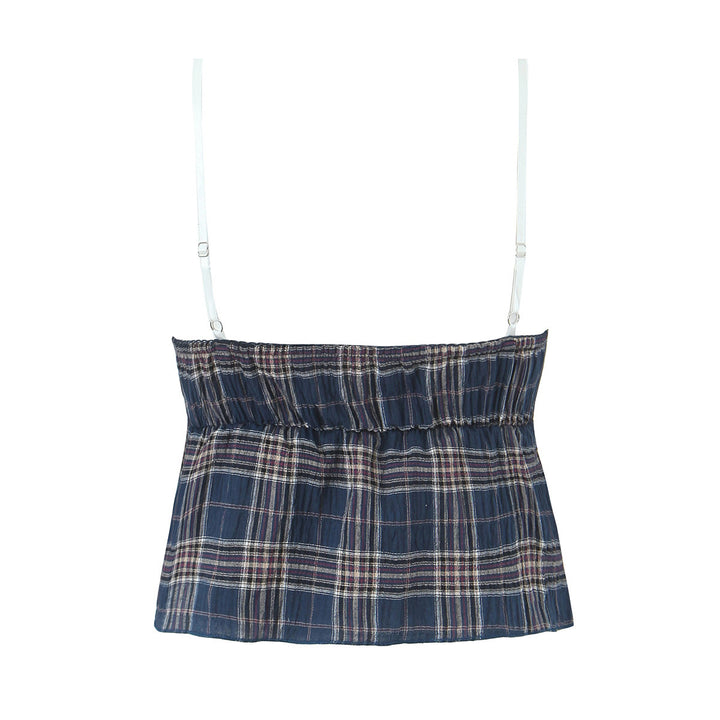 Dame spids-crop-top med ternet design og legende flæsedetaljer Stilla