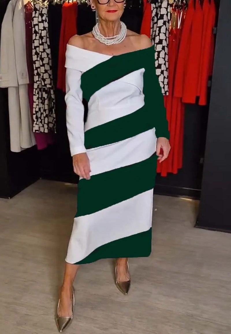 Dame Maxikjole med asymmetrisk snit og stilfuldt laglook Stilla