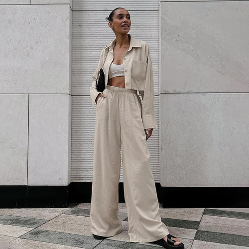 Dame Casual Twill-buksesæt med cropped skjorte og løs pasform Stilla