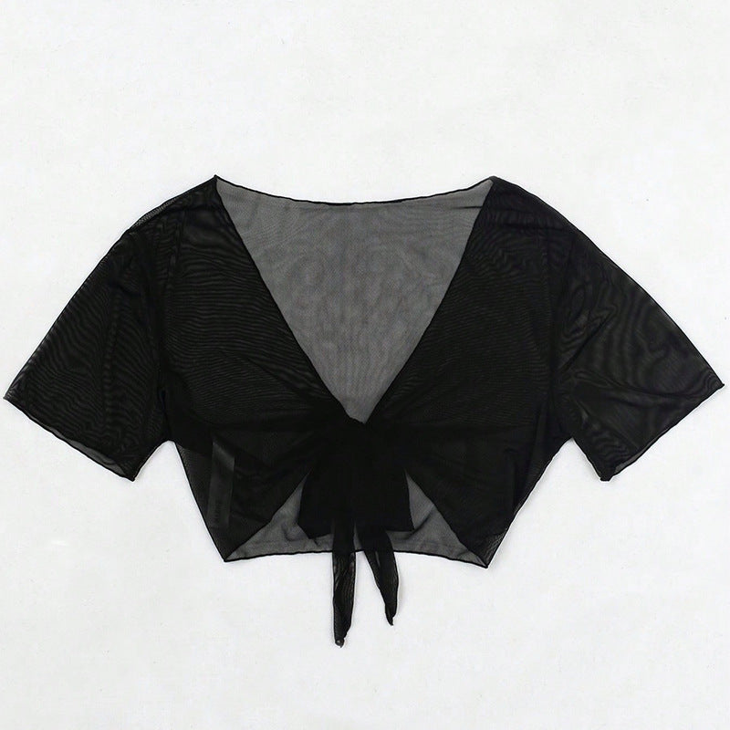 Dame Mesh Crop Top med dekorativ knude Stilla