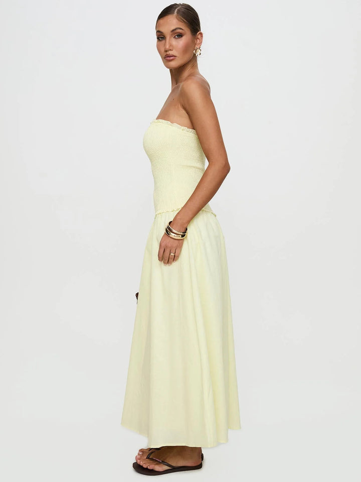 Dame off-shoulder maxikjole med rynket overdel Stilla