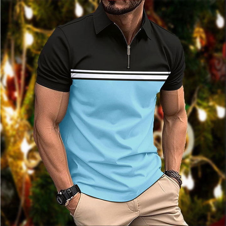 Herrer polo t-shirt med moderne lynlås og sporty stribemønster Stilla