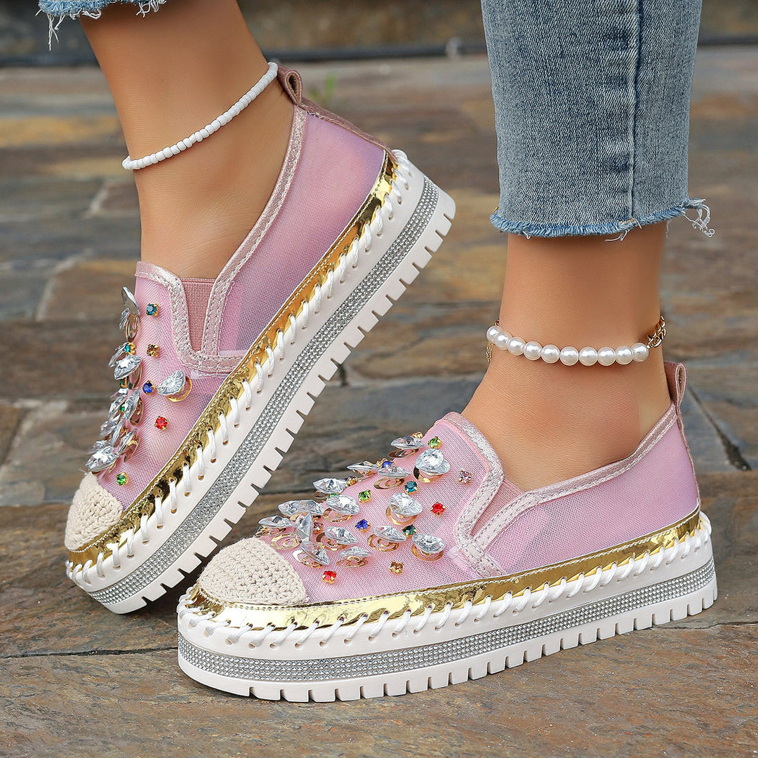 Dame Slip-On Sneakers med glitrende smykke design og behagelig sål Stilla