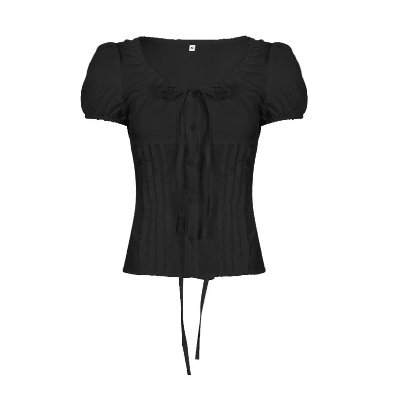 Damen elegante Bluse mit Rüschendetails und Knopfverschluss Skovae