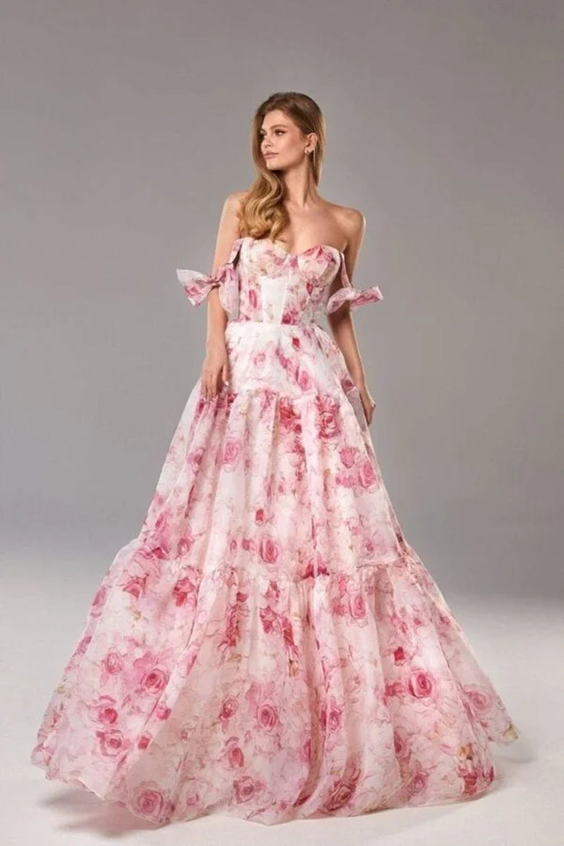 Kvinder Elegant Maxi Kjole med Blomsterdetaljer og Rynkede Stropper Skovae