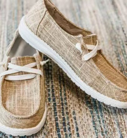 Dame nan Segeltuch-Mokassin-Sneaker med elastisk snørebånd polstret komfortfodbed og profileret gummiydersål Skovae