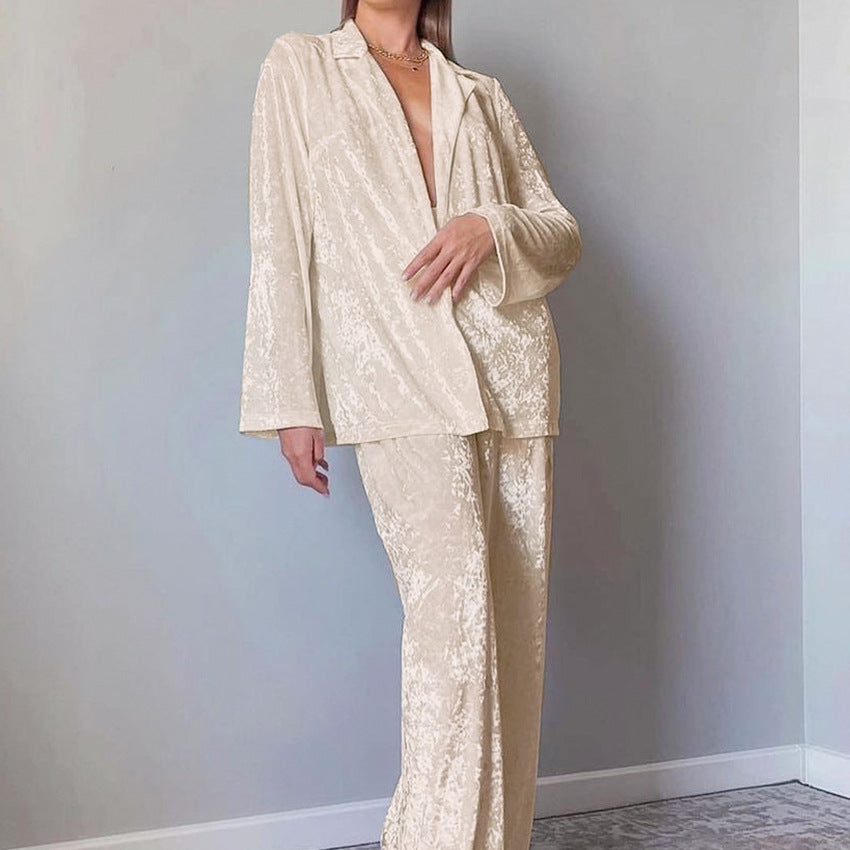 Dame luksuriøst velour loungewear sæt med bred pasform Stilla