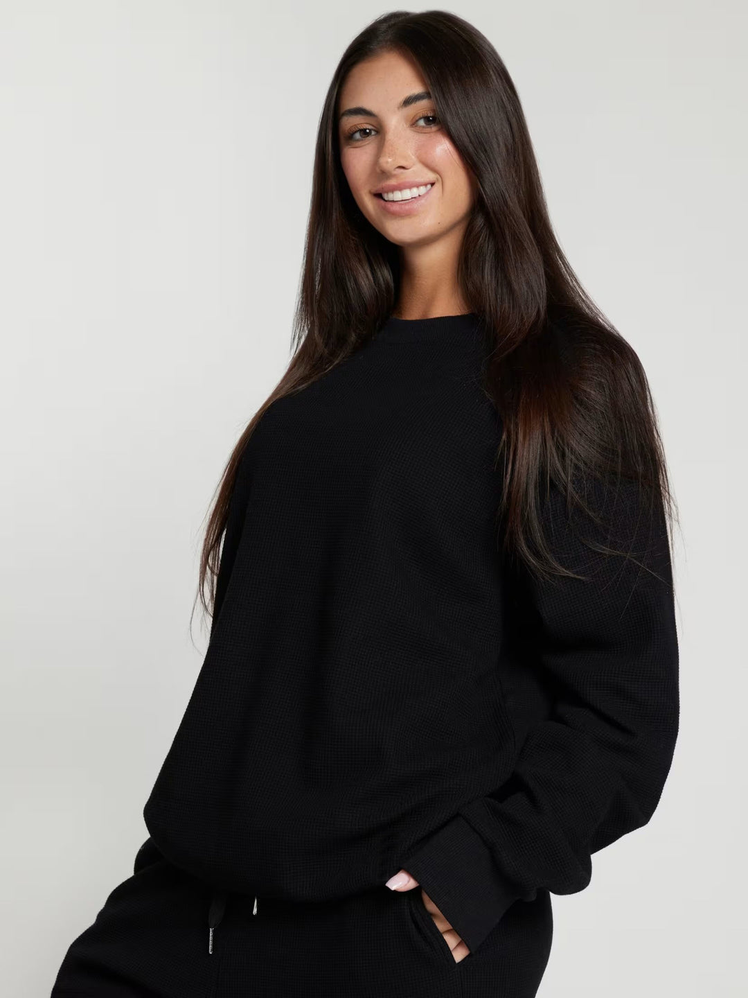 Kvinders afslappede sweatshirt med stort vaffelmønster og komfortable manchetter Skovae