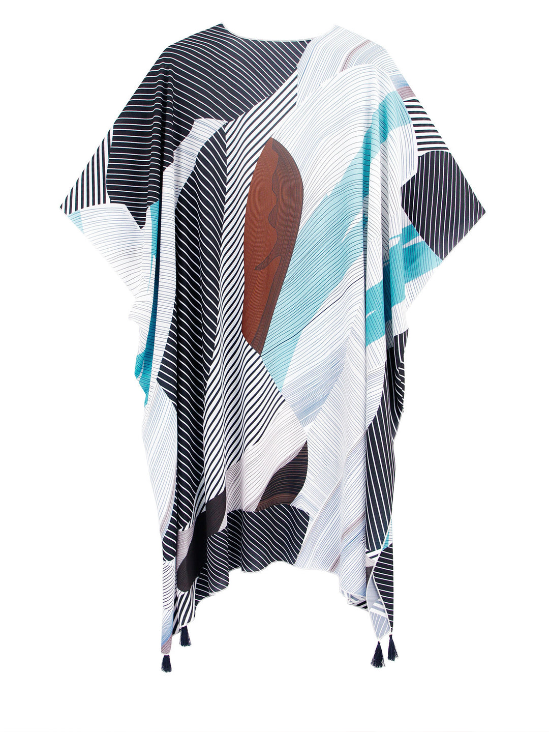 Dame Strandkaftan med usædvanligt grafisk mønster og fashionable frynser Stilla
