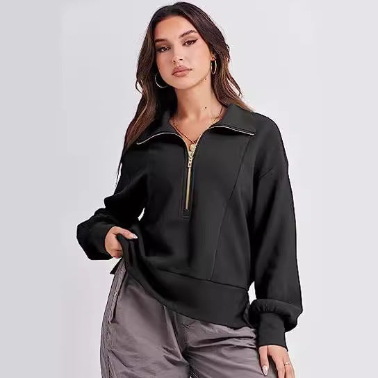 Dame Sweatshirt med halvdelen lynlås og blødt materiale Stilla