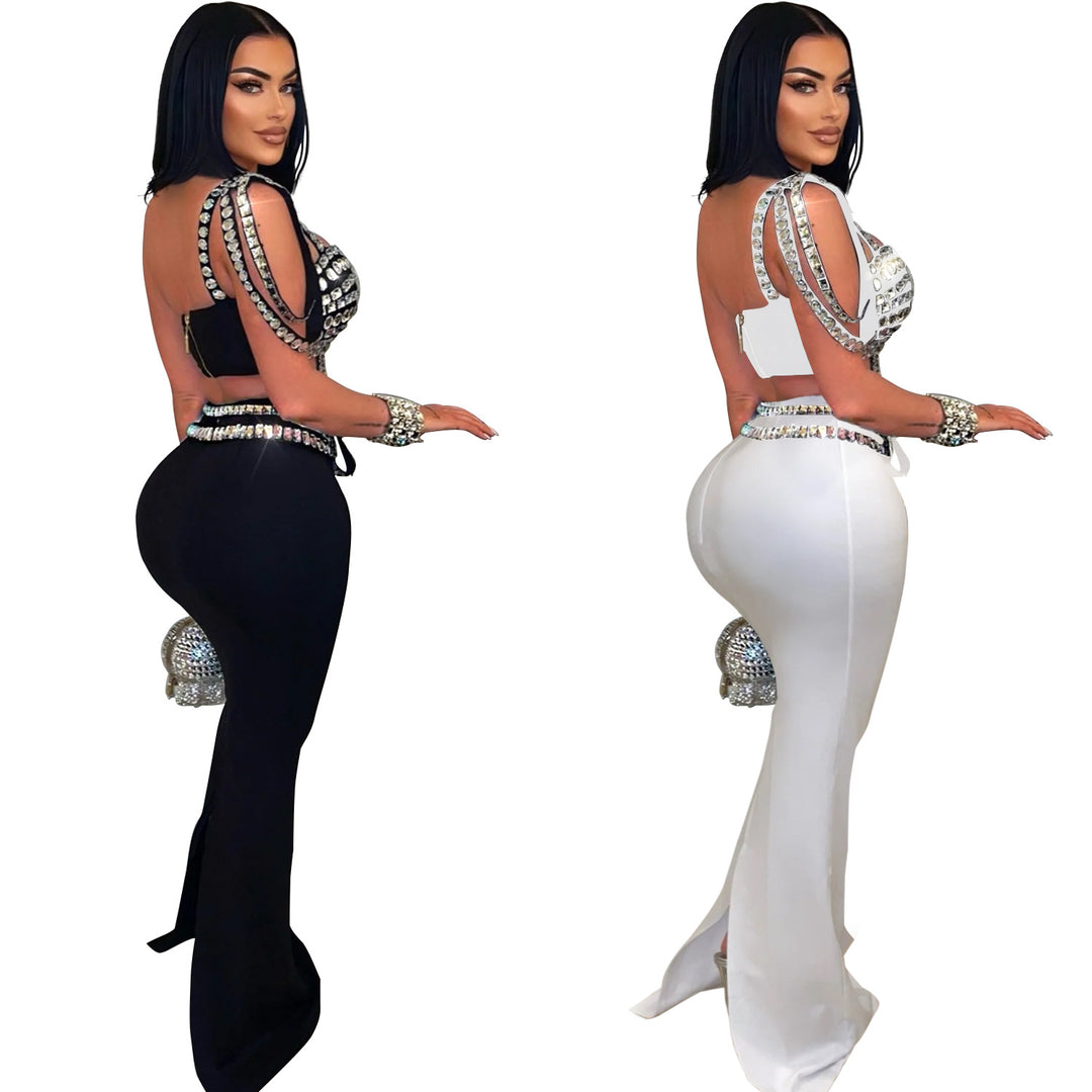 Dame Glitrende Crop-Top med figursyet Maxi-Nederdel Kombination Stilla