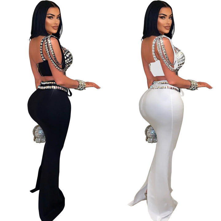 Dame Glitrende Crop-Top med figursyet Maxi-Nederdel Kombination Stilla