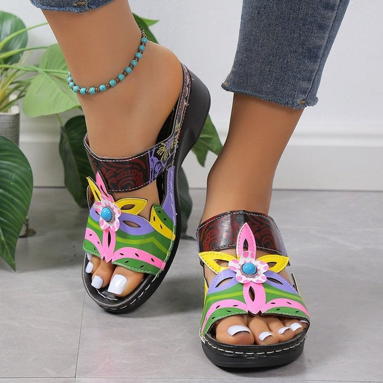 Dame mode Wedge-sandaler med blomsterdekoration Stilla