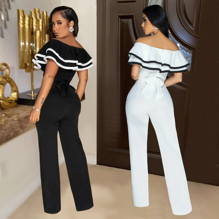 Dame Elegant Off-Shoulder Jumpsuit med ruffles detaljer og tætsiddende snit Stilla