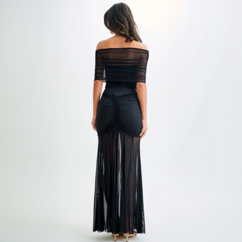 Dame Elegant Maxi-kjole med skulderfri design og rynker Skovae