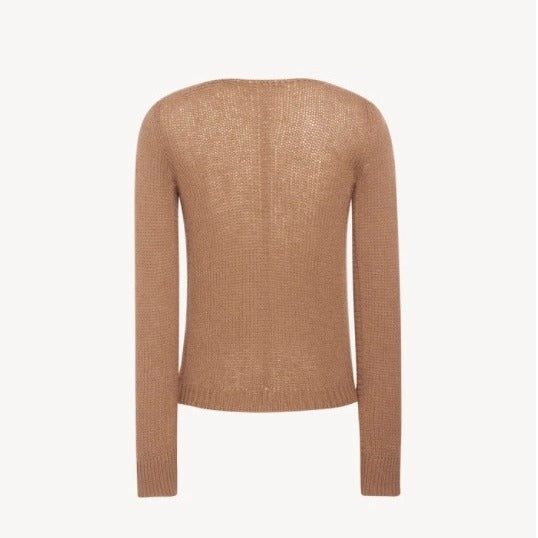 Dame elegant V-hals strikpullover i fin uld med afslappet design og ribstrikdetaljer Stilla