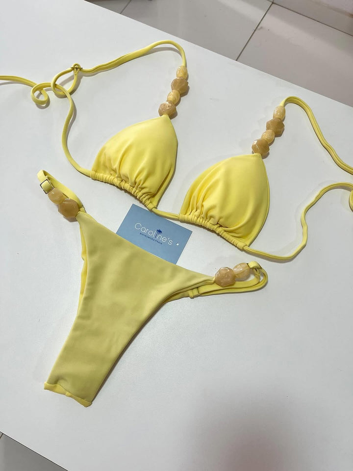 Dame triangel-bikini med elastiske bånd og dekorative detaljer Skovae
