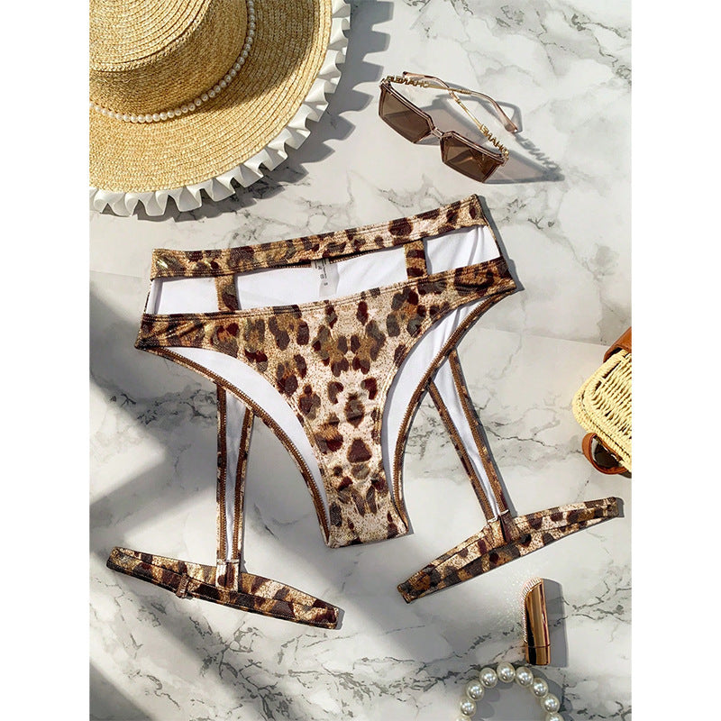 Dame højt skåret bikini-bukser med elegant leopardmønster Skovae