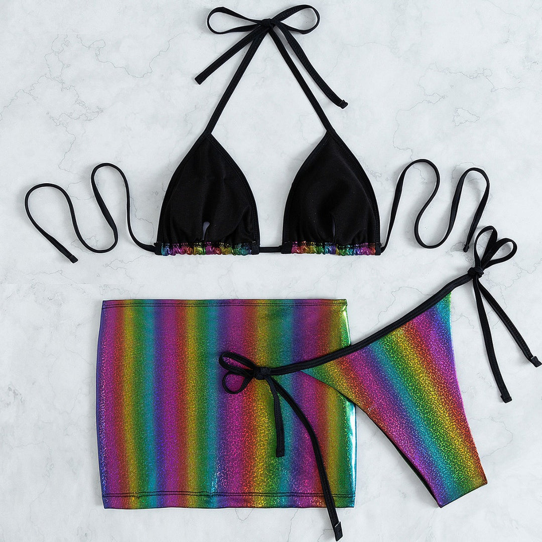 Dame triangel-bikini med trendy indpakningsskørt Skovae