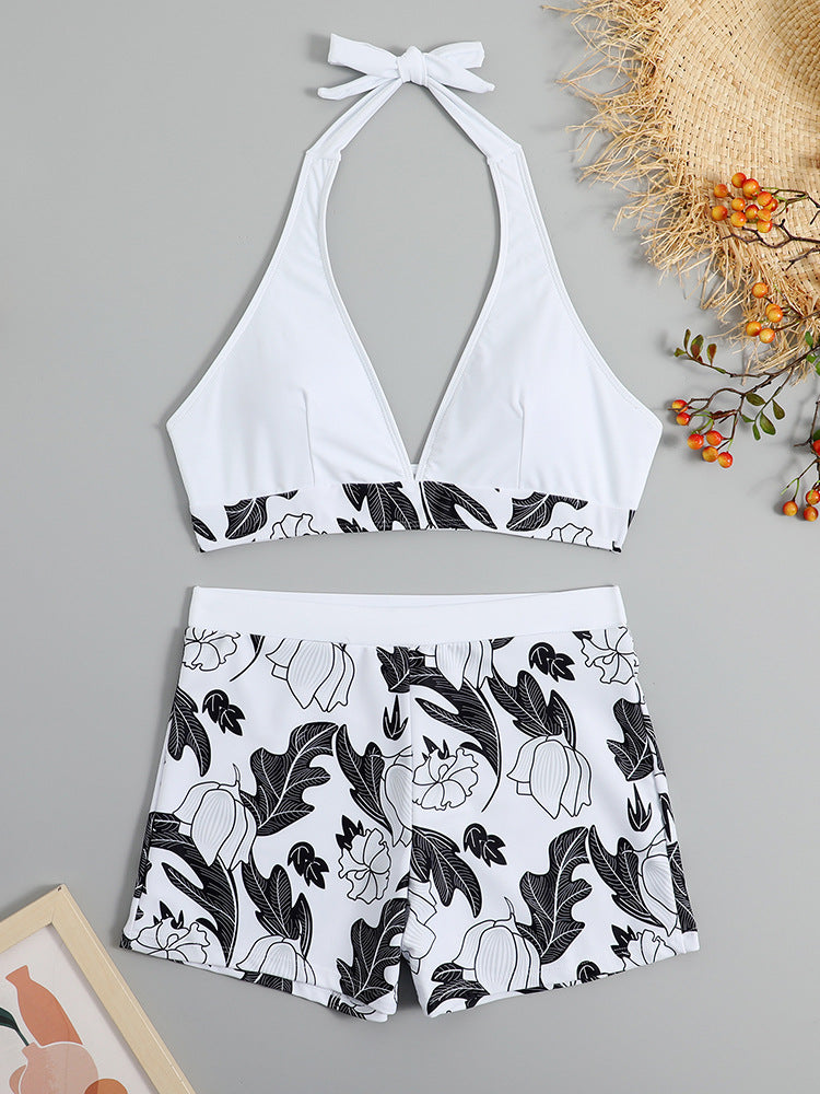 Dame Triangel-Bikini med blomsterdesign shorts