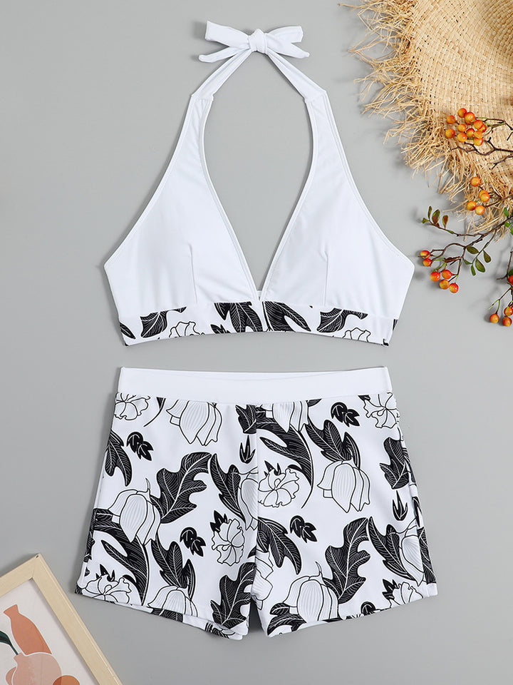 Dame Triangel-Bikini med blomsterdesign shorts