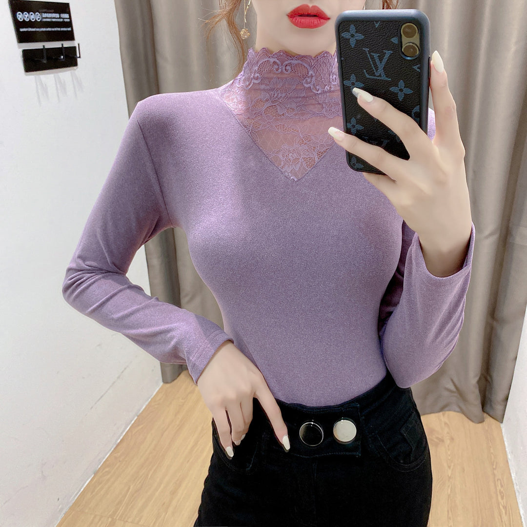 Dame skjorte med elegante blonde detaljer Stilla