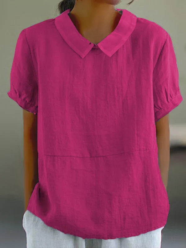 Dame afslappet bluse i let hørstof med elegante kraver Stilla
