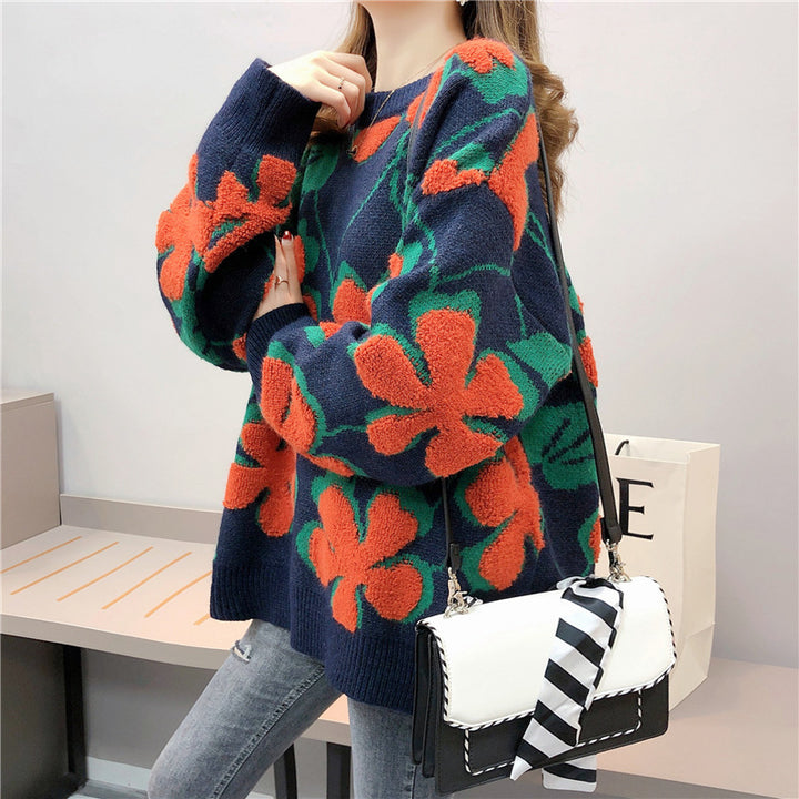 Femme Floral Oversize Strikpullover Stilla
