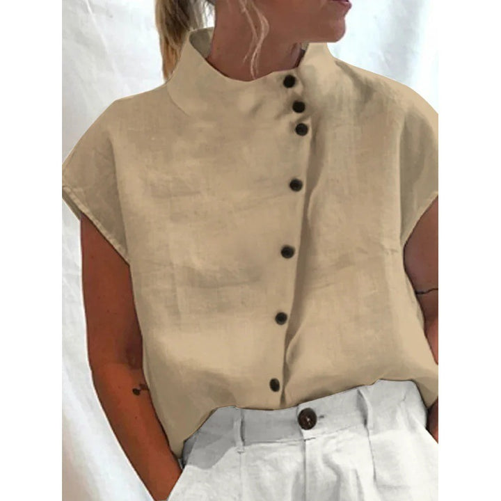 Dame mode kortærmet bluse med ståkrave Stilla