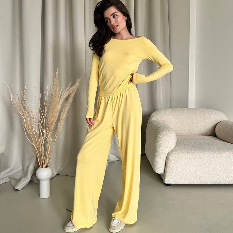 Dame Lounge-sæt med let oversized bluse og bredt bukseben Stilla