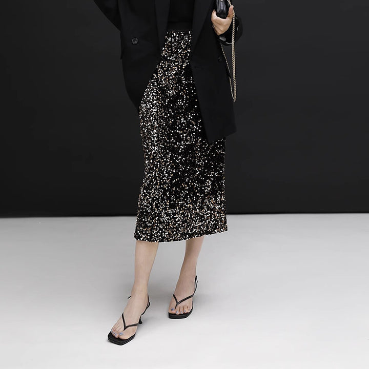Dame glitrende midi nederdel med fint glitrende design Stilla