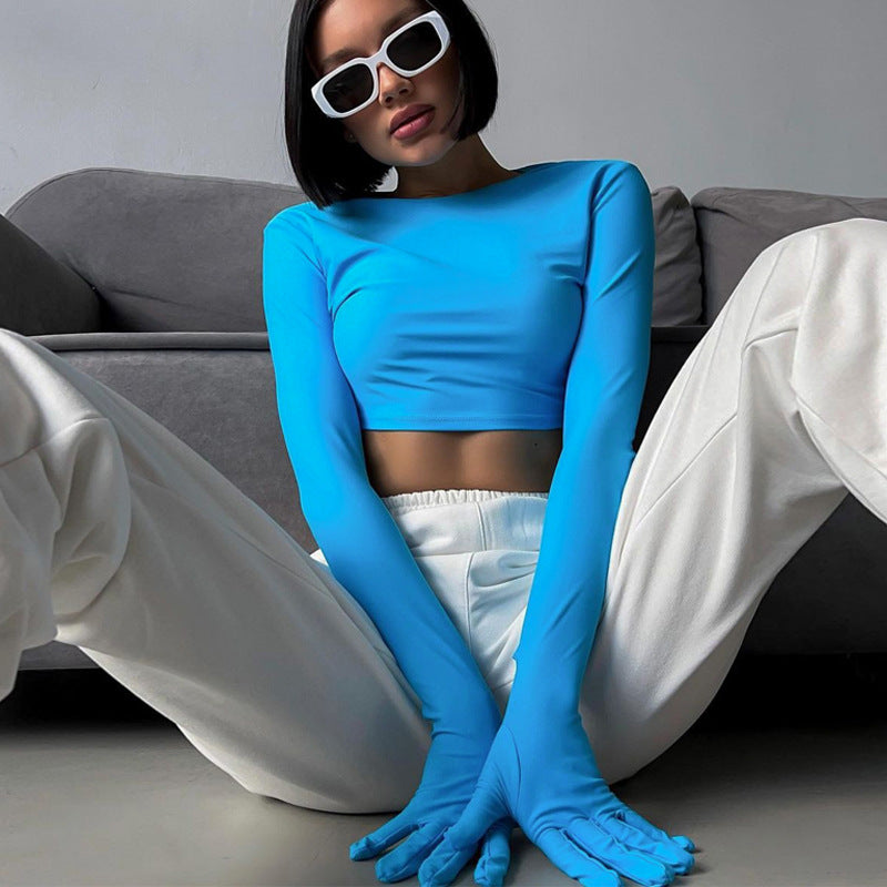 Dame Crop-Top med lange ærmer og elastisk materiale Stilla