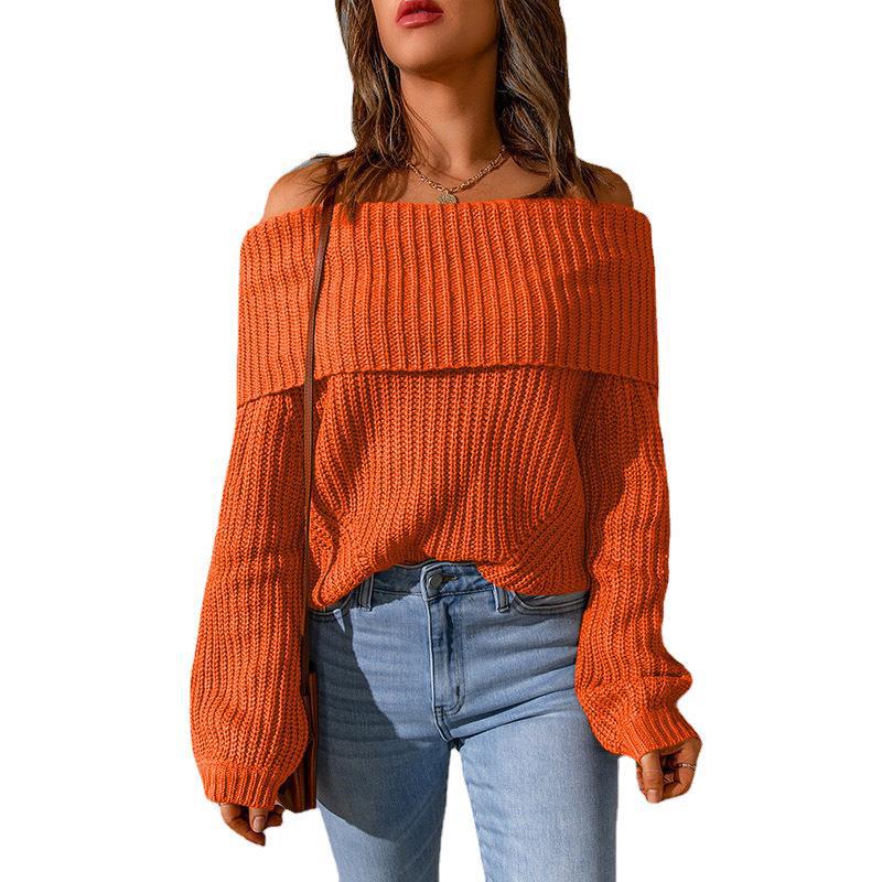 Dame Off-Shoulder Strikpullover Stilla
