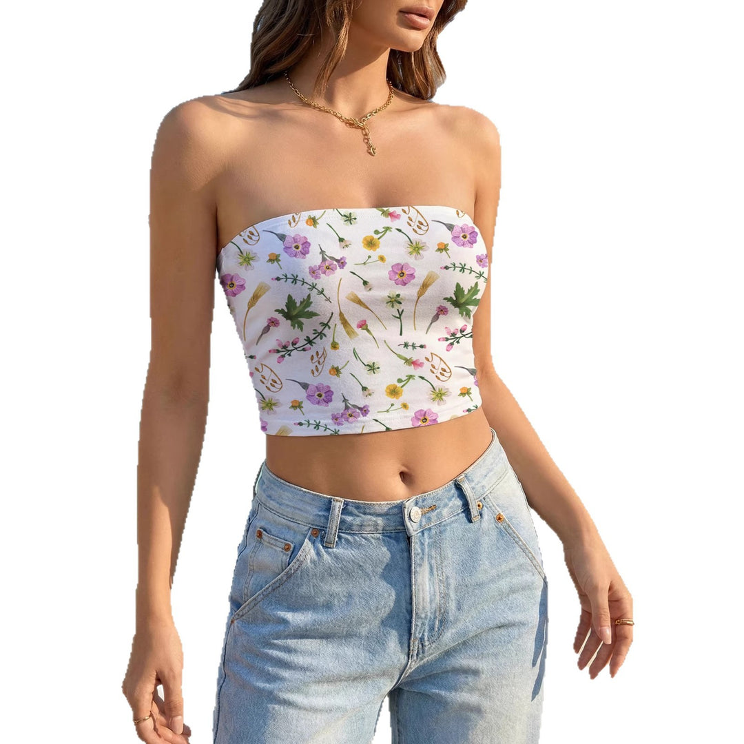 Dame Bandeau-top med blomsterdesign og elastisk stof Skovae