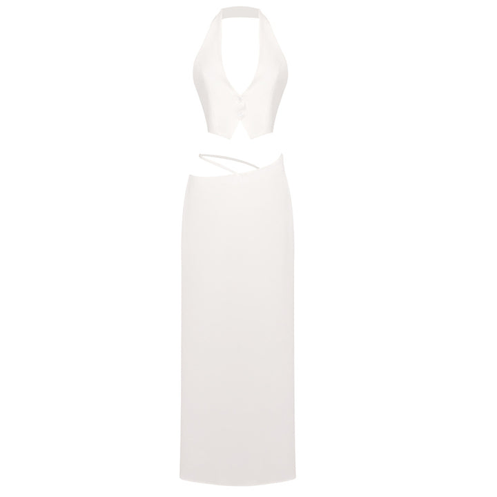 Dame To-delt Culotte-sæt med elegant Halter-nakkekæde og figursyet snit Stilla