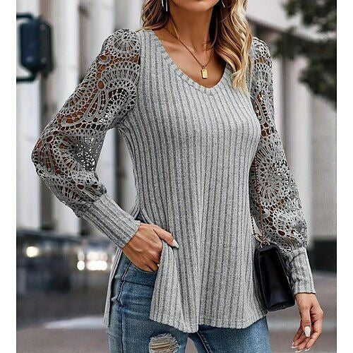 Dame sweater med spidse ærmer og struktureret rib-look Stilla