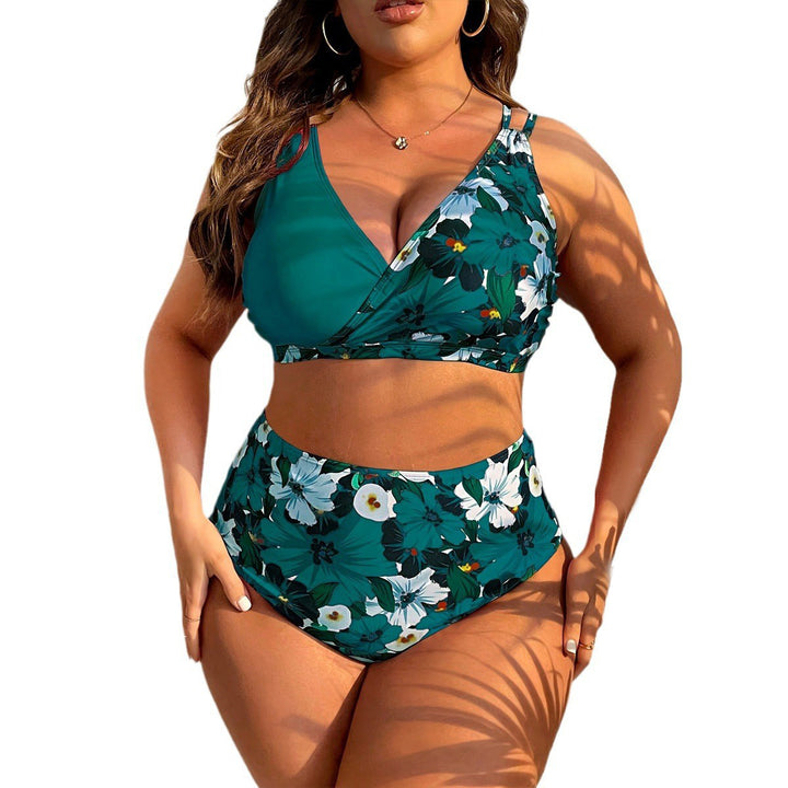 Damer Højskåret Floral-Bikini-Sæt med Wrap-Ovendel Skovae
