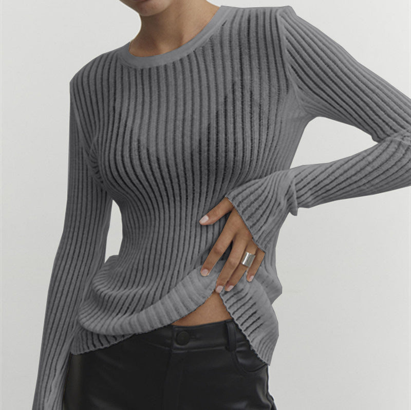Dame Finrib-top med bred bluse-snit Stilla